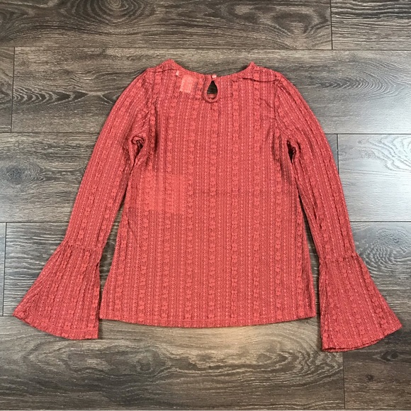 Coco & Shay Womens Long Sleeve Elegant Casual Scarlet Autumn Top Solid Sheer NEW - Picture 2 of 7